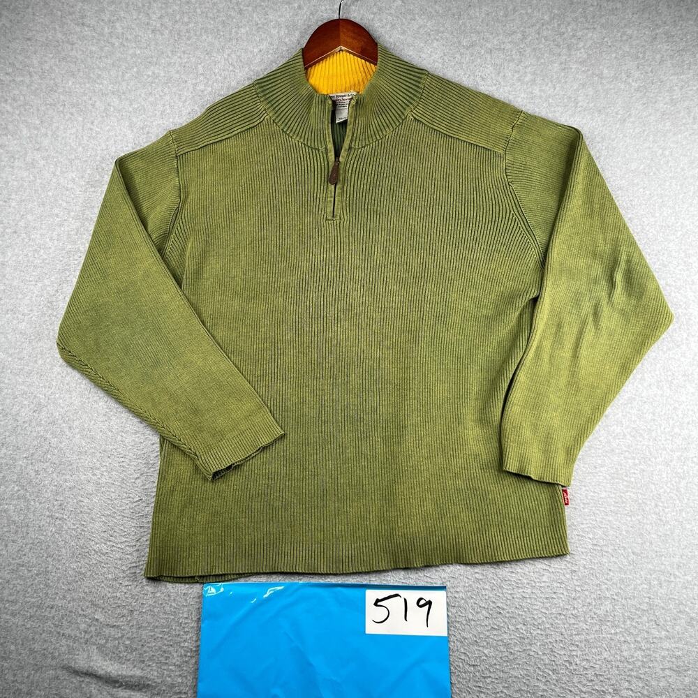Levi Strauss Sweater 1/4 Zip Ribbed Stretch Pullover Mens 2XL Green Levis *SEE